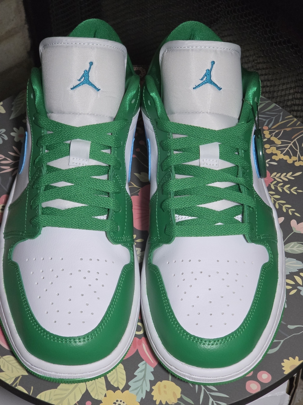 Brand New AJ-1 Low Sneakers in Green/White with Blue Swoosh - Picture 3 of 8
